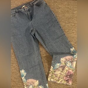 Soft Surroundings Blue Jeans with Floral Accents